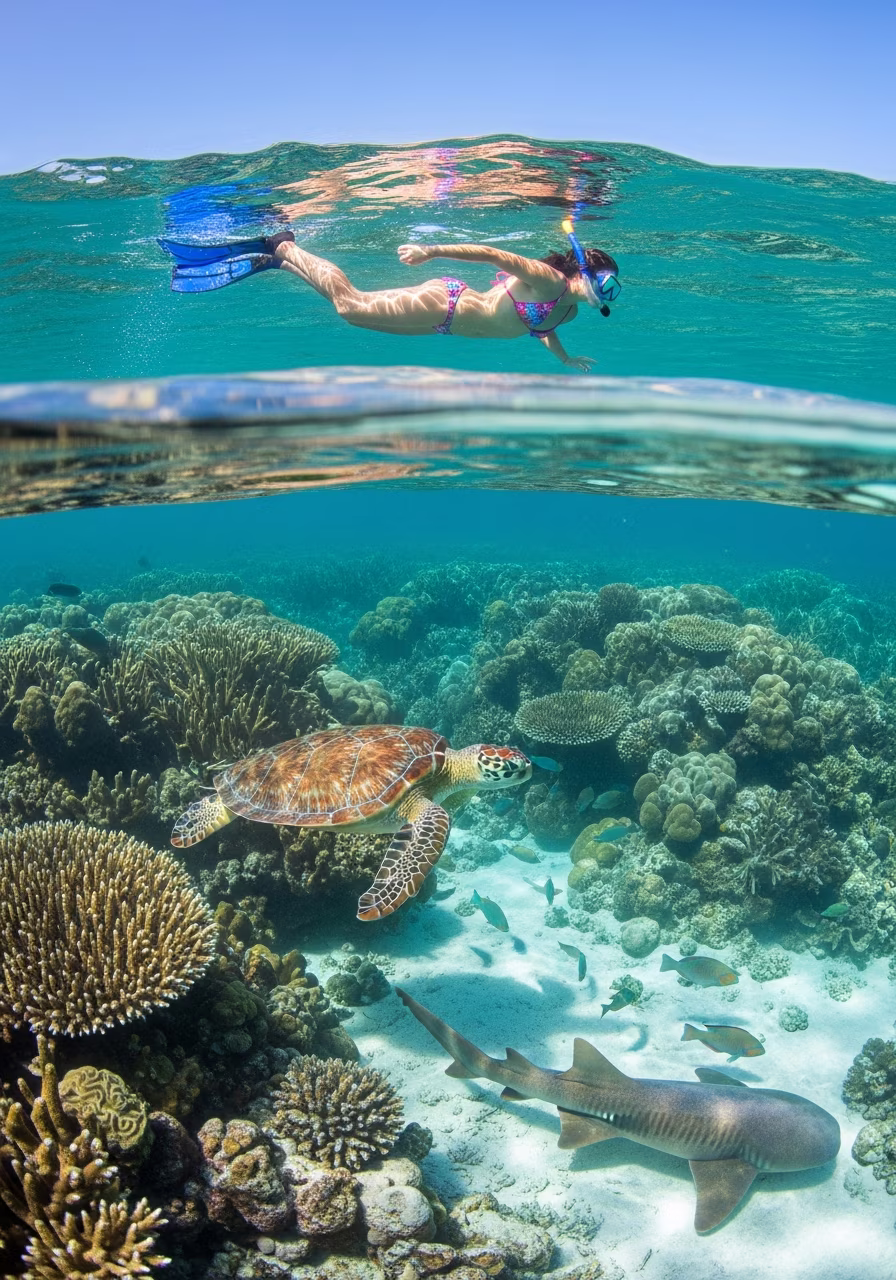 Snorkeling above a vibrant coral reef